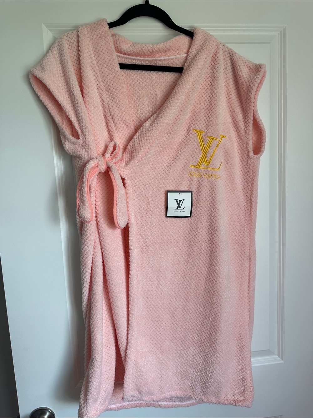 Inspired Pink Terry Wrap Robe with Yellow Logo